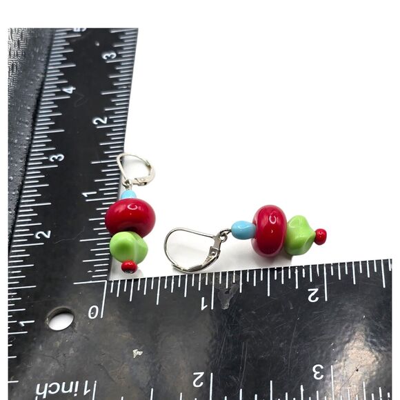 Artisan Vibrant Colors Earrings Marked 925 Leverback Red Green Blue Christmas - Picture 7 of 11